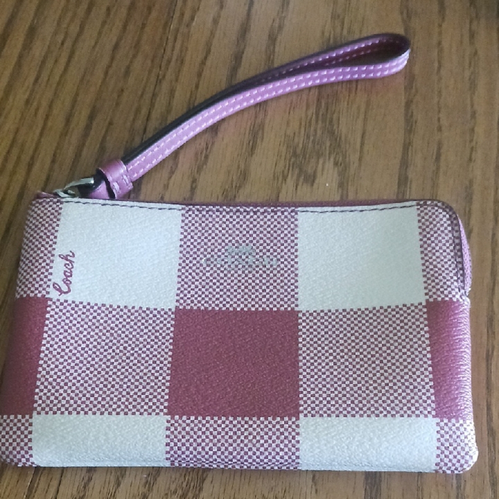 Coach Red and White Checkered Wristlet